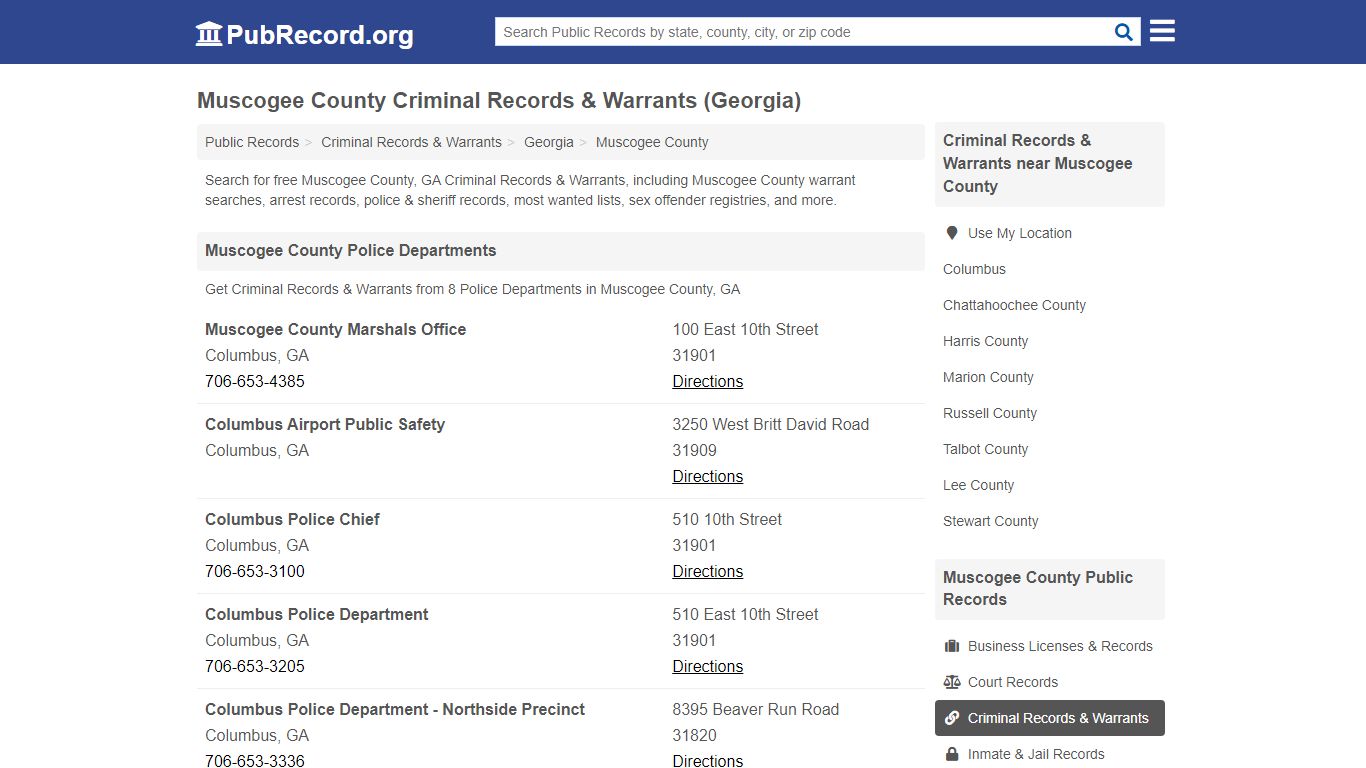 Muscogee County Criminal Records & Warrants (Georgia)